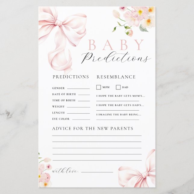 Lámina Juego de consejos de predicción de Baby Shower de  (Anverso)