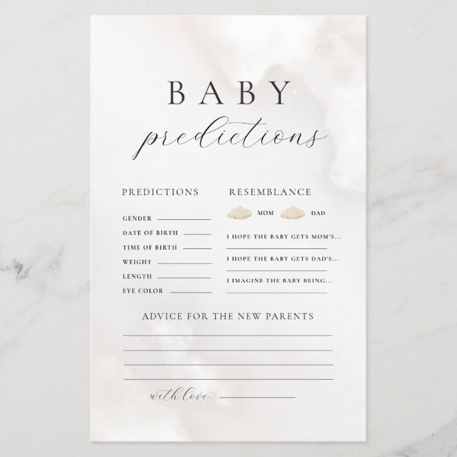 Lámina Juego de consejos de predicción para Baby Shower n (Anverso)