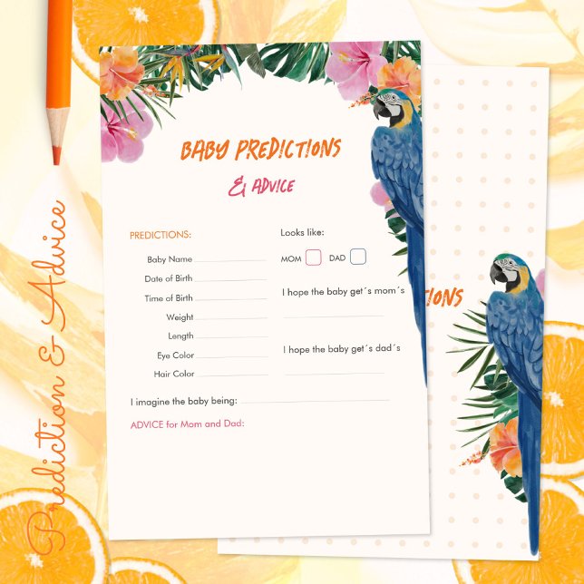 Lámina Juego de consejos de predicciones de Baby Shower t (Tropical Baby Shower Predictions Advice Game ©Susanne Sachers - Sunny Mind 🌞)