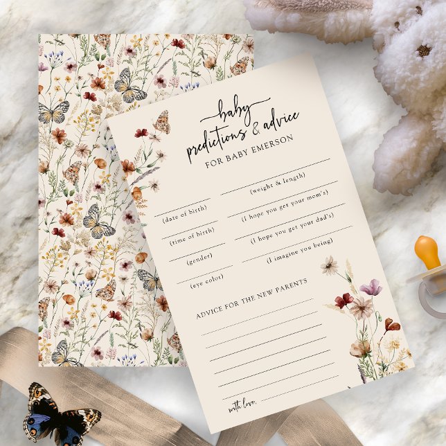 Lámina Juego de consejos modernos de Baby Shower (Watercolor Wildflower Modern Baby Shower Advice Game Card by Painted Paperie
)