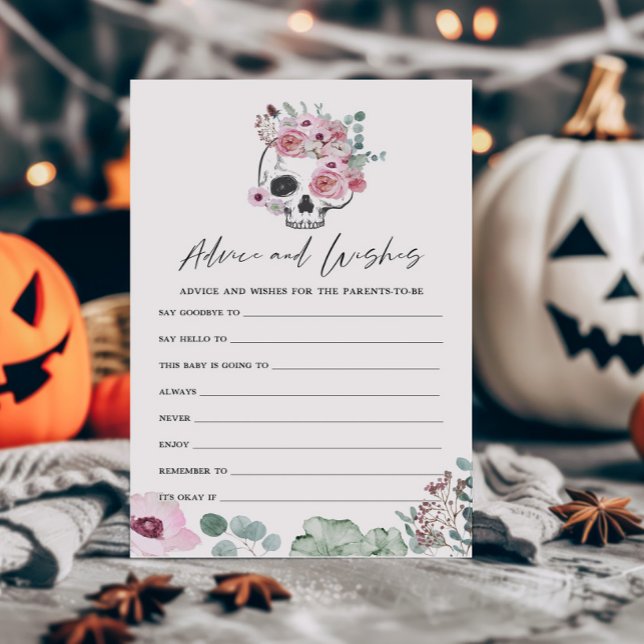 Lámina Juego de consejos y deseos para el cráneo floral g (Floral Skull Baby Shower Advice and Wishes Game)