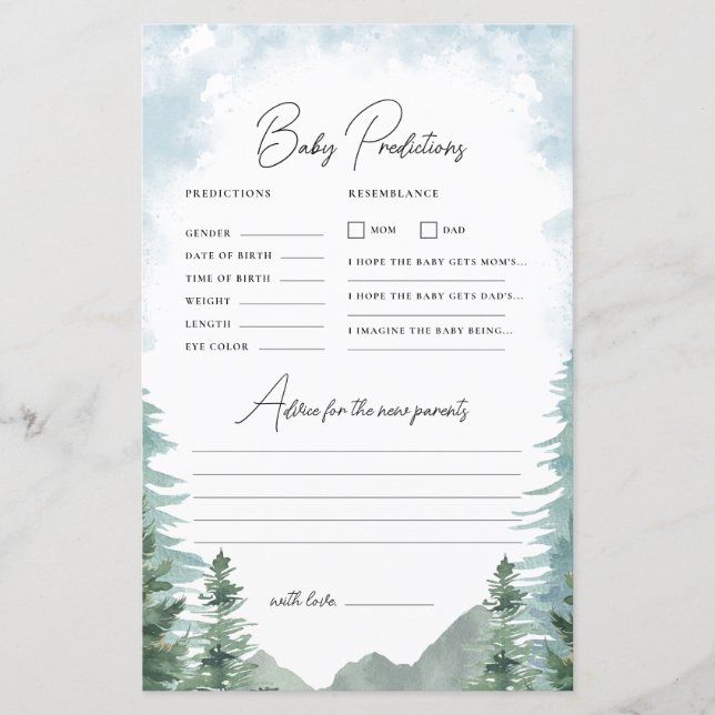 Lámina Juego de consejos y predicción de Baby Shower de a (Anverso)