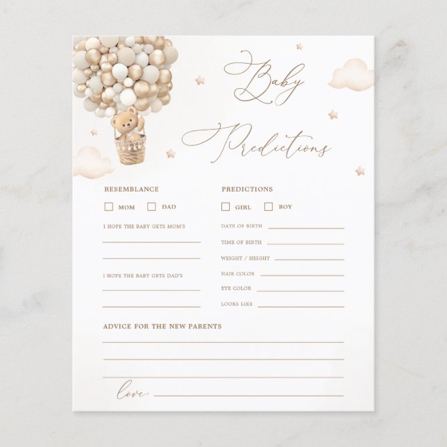 Lámina Juego de consejos y predicciones de Baby Shower de (Anverso)