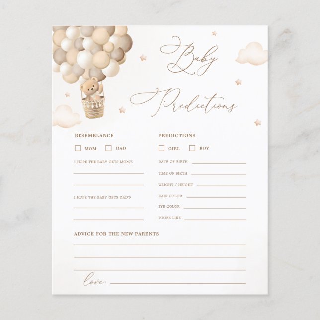 Lámina Juego de consejos y predicciones para Baby Shower  (Anverso)