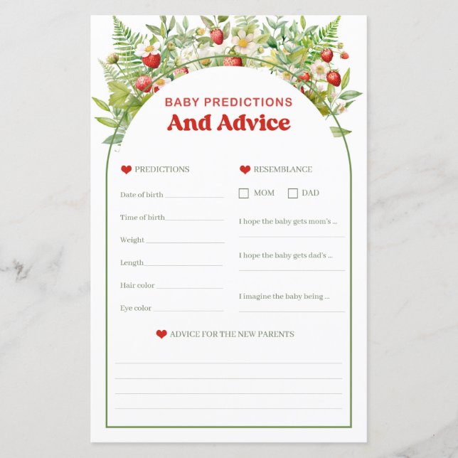 Lámina Juego de consejos y predicciones para el bebé de f (Anverso)