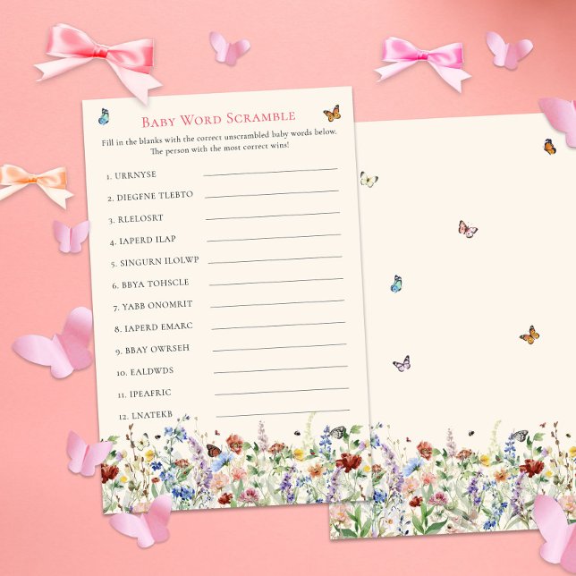 Lámina Juego de Cramble de Palabra Bebé | Floral y maripo (Subido por el creador)