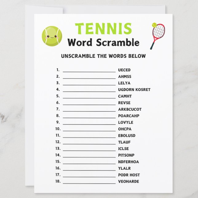 Lámina Juego de Crímenes de Palabra de Tenis (Anverso)