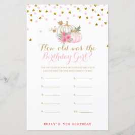 Lámina Juego de cumpleaños de Oro y Rosa, calabaza