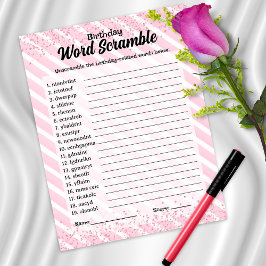 Lámina Juego de cumpleaños de Word Scramble Cocktail