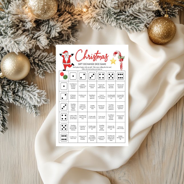 Lámina Juego de Dados de Intercambio de Regalos de Navida (Christmas Gift Exchange Dice Game | Roll the Dice)
