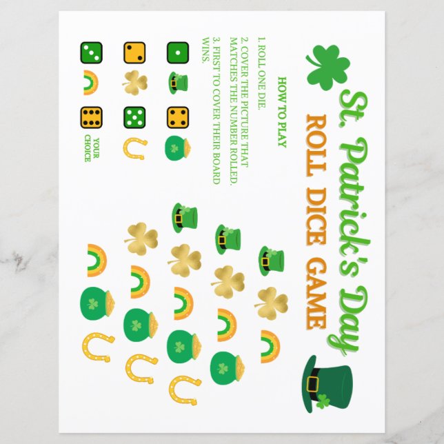 Lámina Juego de dados de Roll de San Patricio (Anverso)