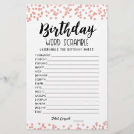 Lámina Juego de desorden de palabras de cumpleaños con re