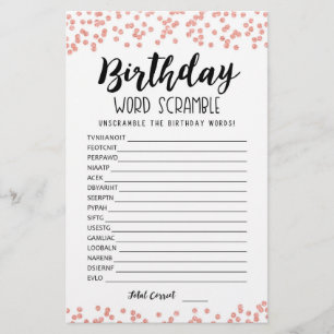 Lámina Juego de desorden de palabras de cumpleaños con re