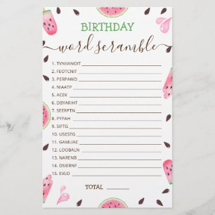 Lámina Juego de desorden de palabras de cumpleaños con re