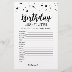 Lámina Juego de desorden de palabras de cumpleaños con re