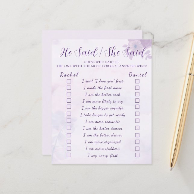 Lámina Juego de Despedida de Soltera Dijo Ella Dijo Él de (Anverso/Reverso In Situ)