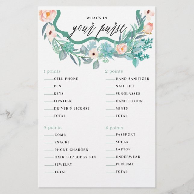 Lámina Juego de Despedida de Soltera Floral '¿Qué Hay en  (Anverso)