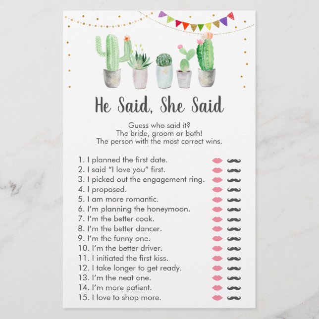 Lámina Juego de Dicho y Hecho Cactus Fiesta Dorada (Anverso)