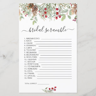 Lámina Juego De Ducha Bridal De Pine Greenery Word Scramb