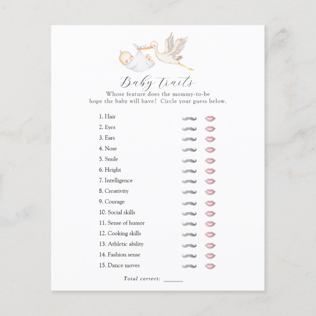 Lámina Juego de ducha con trazos para niños de la cigüeña (Anverso)