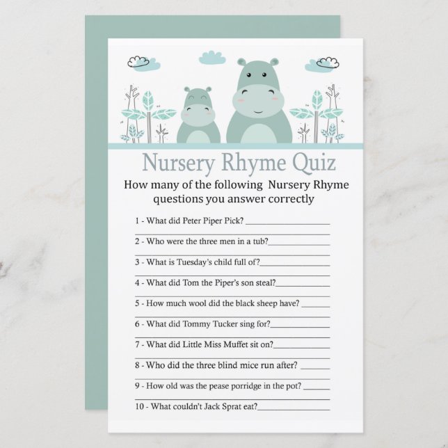 Lámina Juego de ducha de bebé Blue Hippo Nursery Rhyme Pr (Anverso / Reverso)