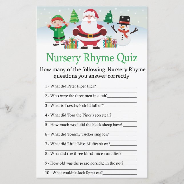 Lámina Juego de ducha de bebé Cute Santa Nursery Rhyme Pr (Anverso)