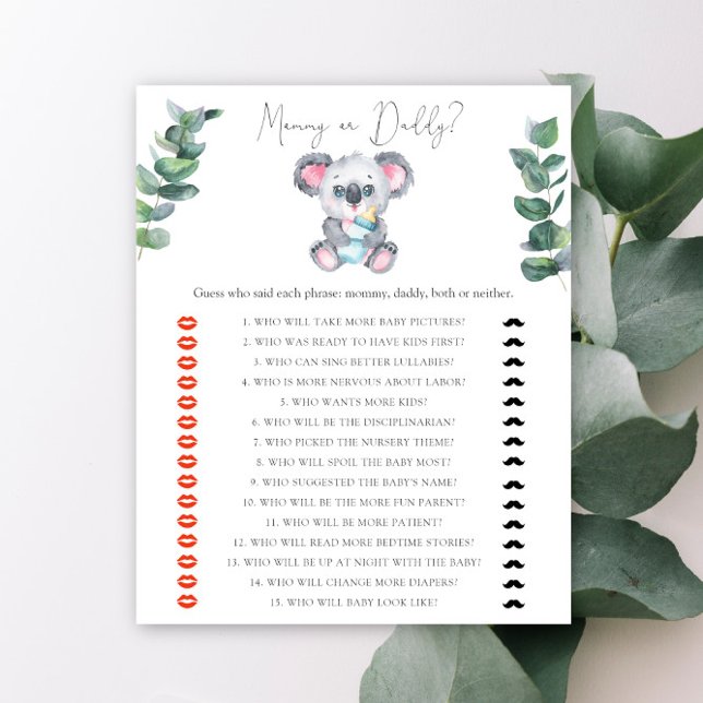 Lámina Juego de ducha de bebé de Koala Bear Mami o papá (Subido por el creador)