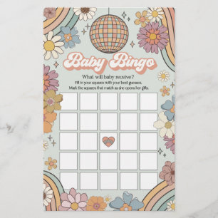 Lámina juego de ducha de bebé retro años 70 groovy bingo 