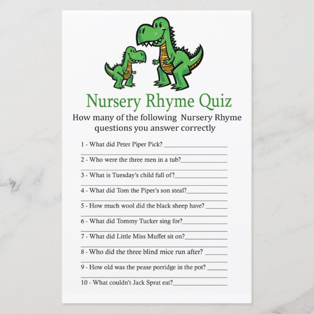Lámina Juego de ducha de bebé Rhyme de enfermería T-rex (Anverso)