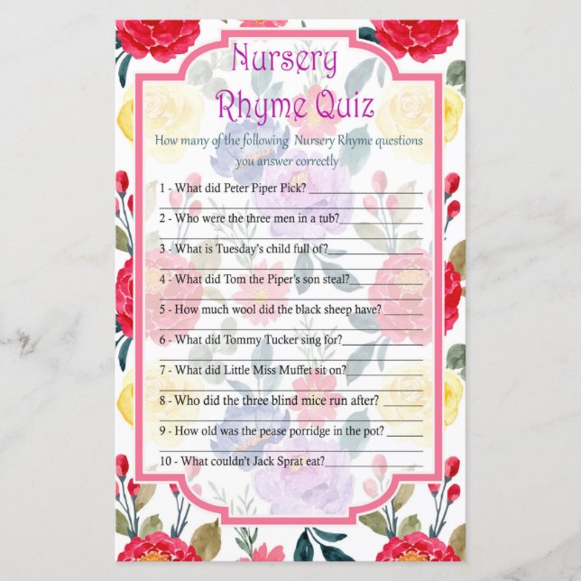 Lámina Juego de ducha de bebé Rhyme de Nursery Rhyme (Anverso)