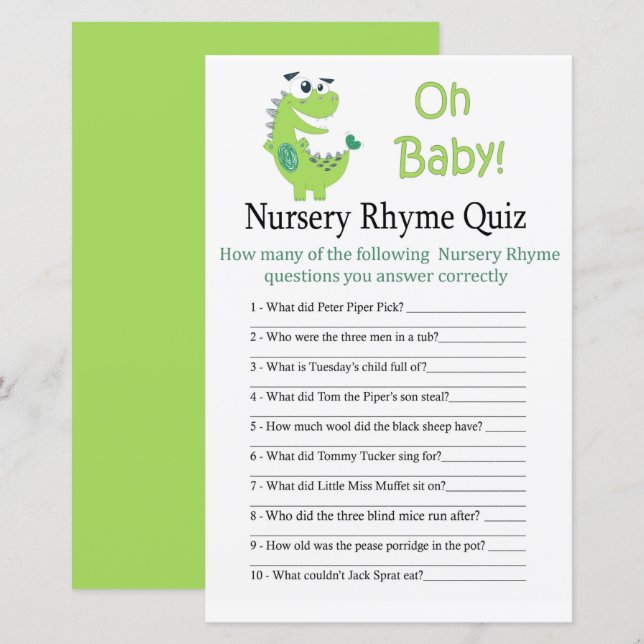 Lámina Juego de ducha de bebé Rhyme Prueba de Dinosaurio  (Anverso / Reverso)