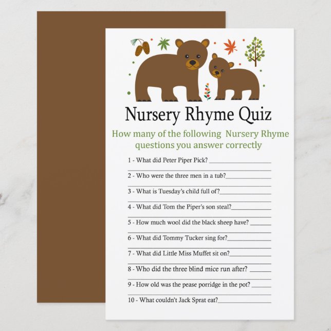 Lámina Juego de ducha de bebé Rhyme Prueba de Nursery (Anverso / Reverso)