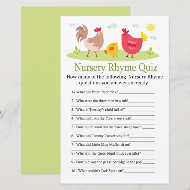 Lámina Juego de ducha de bebé Rhyme Prueba de pollo (Anverso / Reverso)