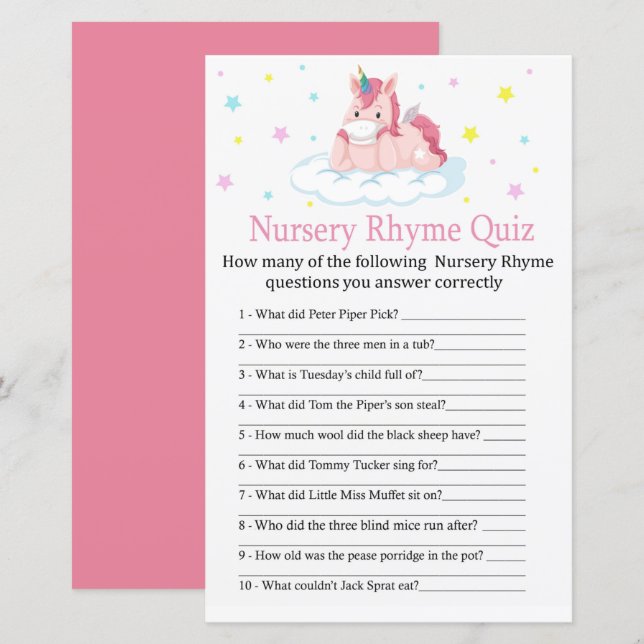 Lámina Juego de ducha de bebé Rhyme Rhyme de unicornio (Anverso / Reverso)