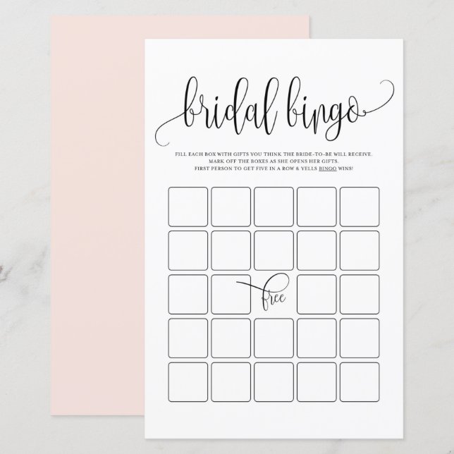 Lámina Juego de ducha de bingo de novia con guión negro (Anverso / Reverso)