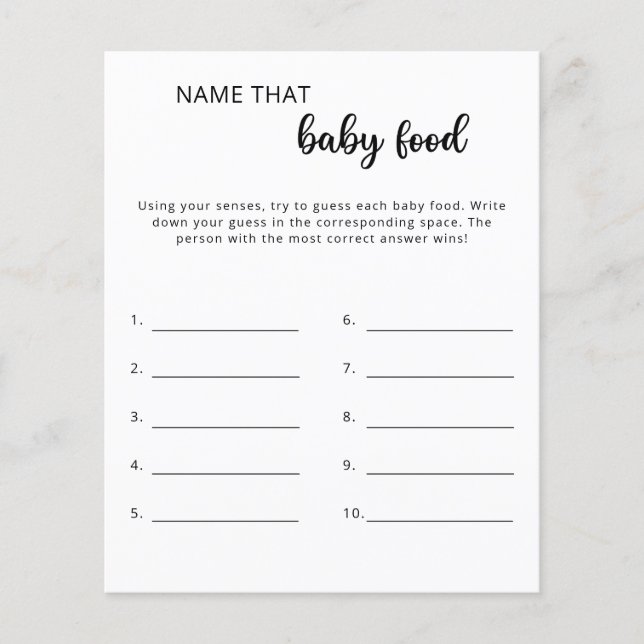 Lámina Juego de ducha de comida para bebé Nombre (Anverso)