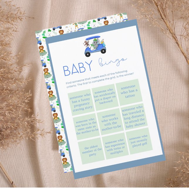 Lámina Juego de ducha de golf Baby Bingo Niño Elefante y  (Have fun with this Golf Themed design Baby Bingo for your Baby shower!)