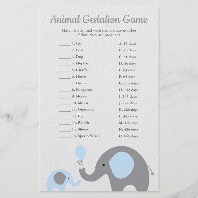 Lámina Juego de ducha de juego de Gestación de animales d (Anverso)