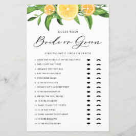 Lámina Juego de ducha de limón y Naranja de novia o Groom