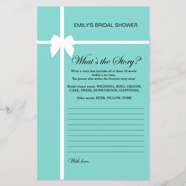 Lámina Juego de ducha de novia Aqua y Ribbon IMPRESIONADO (Anverso)