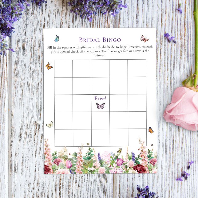 Lámina Juego de ducha de novia Bingo Floral Butterflies (Subido por el creador)