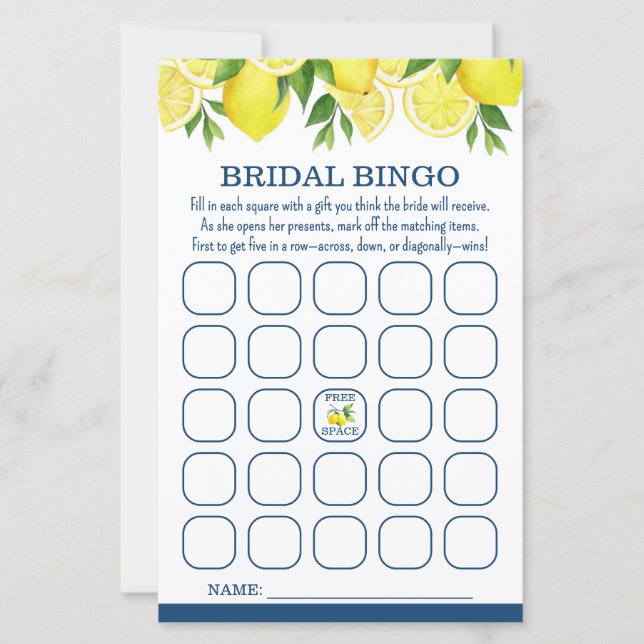 Lámina Juego de ducha de novia Bingo Lemon Bridal (Anverso)