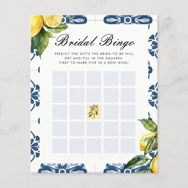 Lámina Juego de ducha de novia Bingo Lemon Positano (Anverso)