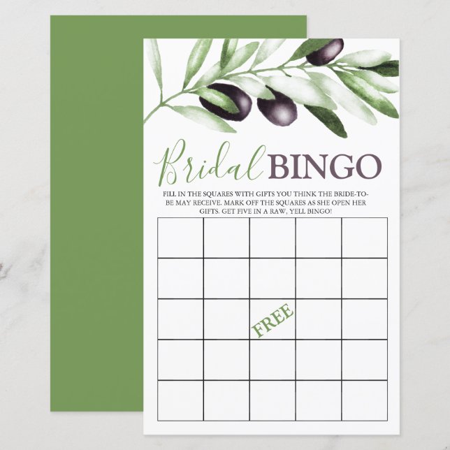Lámina Juego de ducha de novia Bingo Olive Branch (Anverso / Reverso)