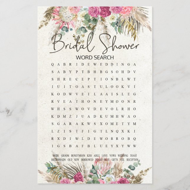 Lámina Juego de ducha de novia Búsqueda de palabras Paste (Anverso)