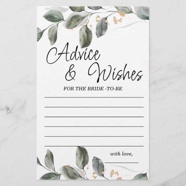 Lámina Juego de ducha de novia con consejos y deseos de v (Anverso)