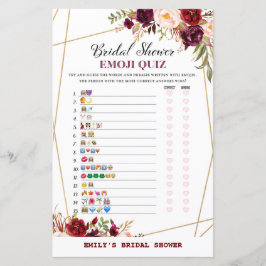 Lámina Juego de ducha de novia con flores de borgoña, duc