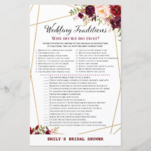 Juego de ducha de novia con flores de borgoña, duc