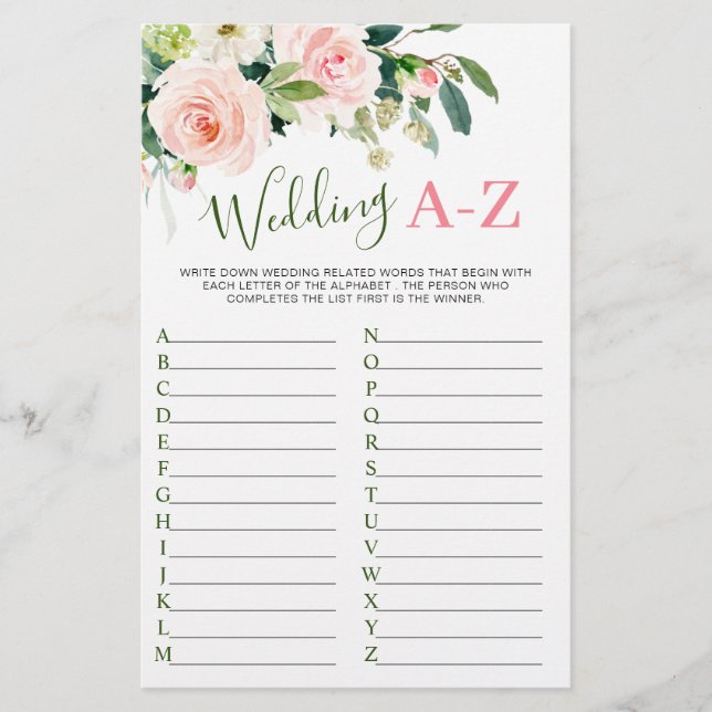 Lámina Juego de ducha de novia con flores de Rubor rosa (Anverso)