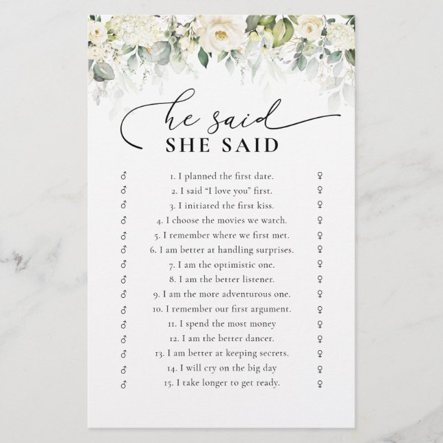 Lámina Juego de ducha de novia con rosas blancas de verde (Anverso)